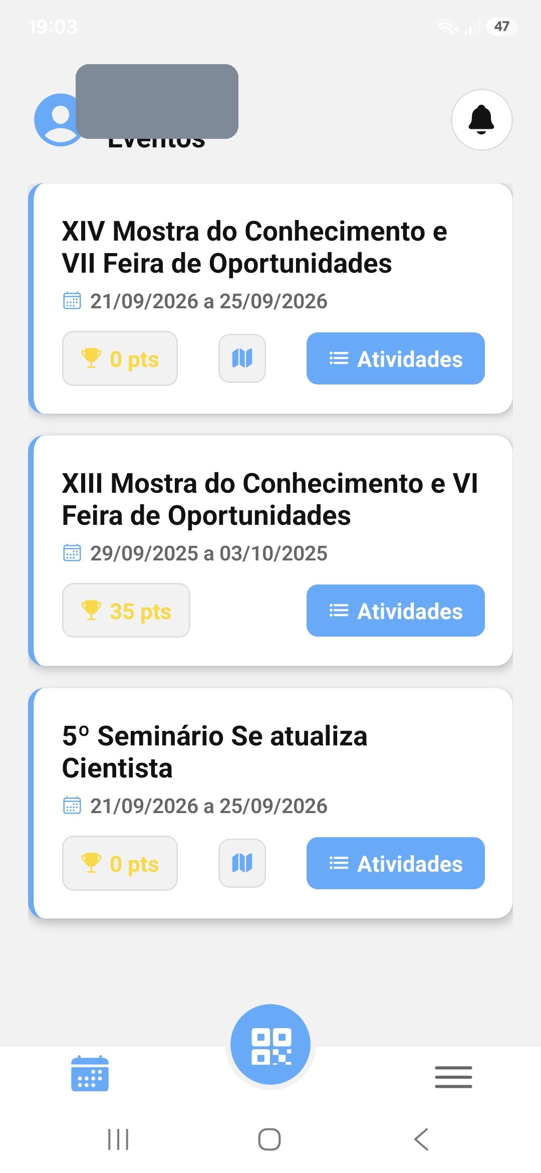 Lista de eventos