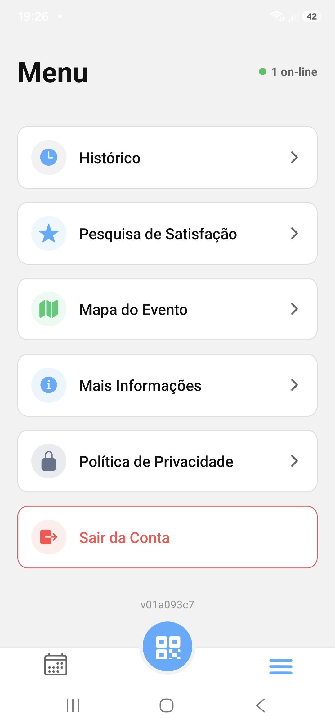 Menu do app - parte de baixo