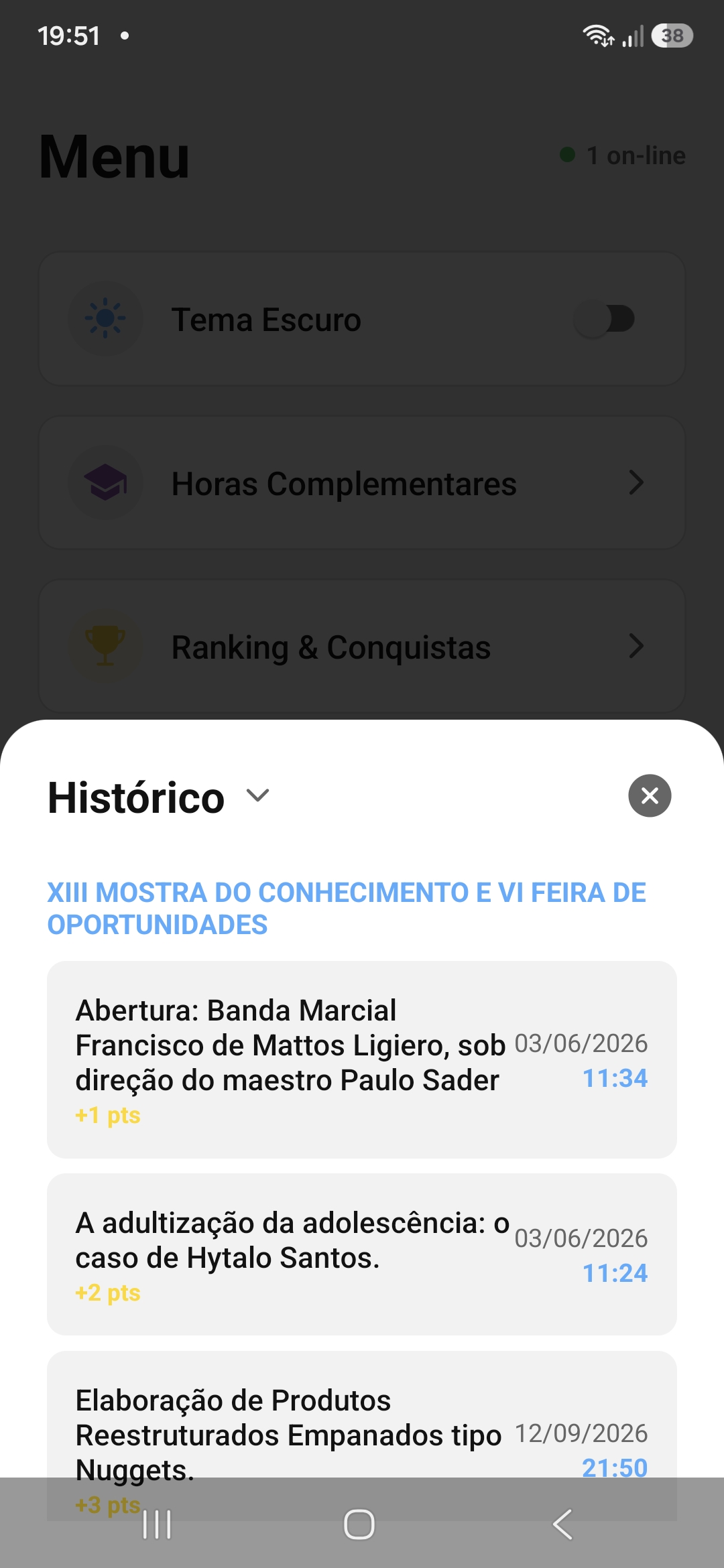 Histórico de presenças